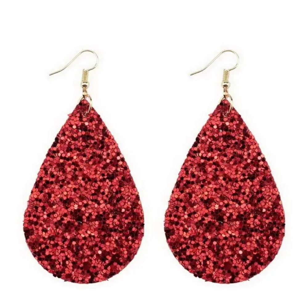 Glitter Faux Leather Teardrop Dangle Drop Earrings for Women Jewelry